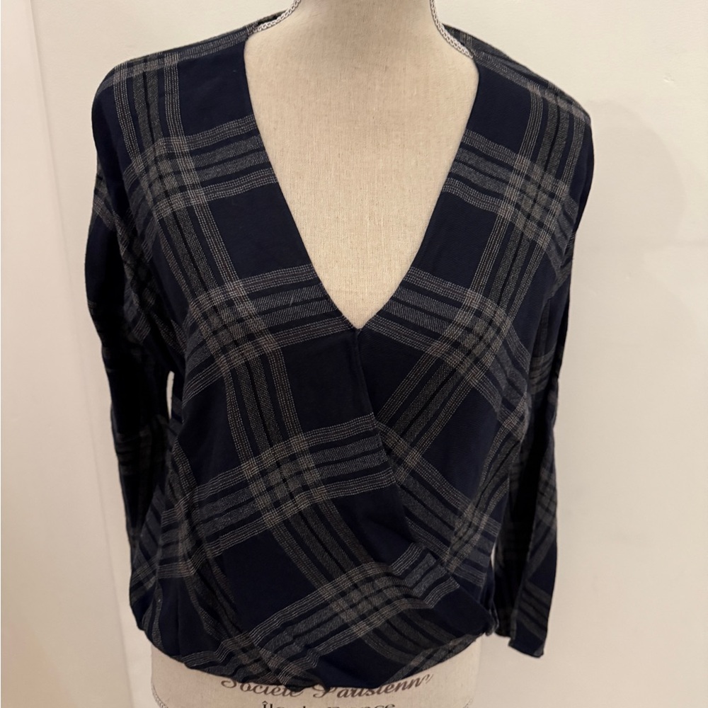 Vince Blue and Gray Wrap Blouse Long Sleeve, XS, EUC